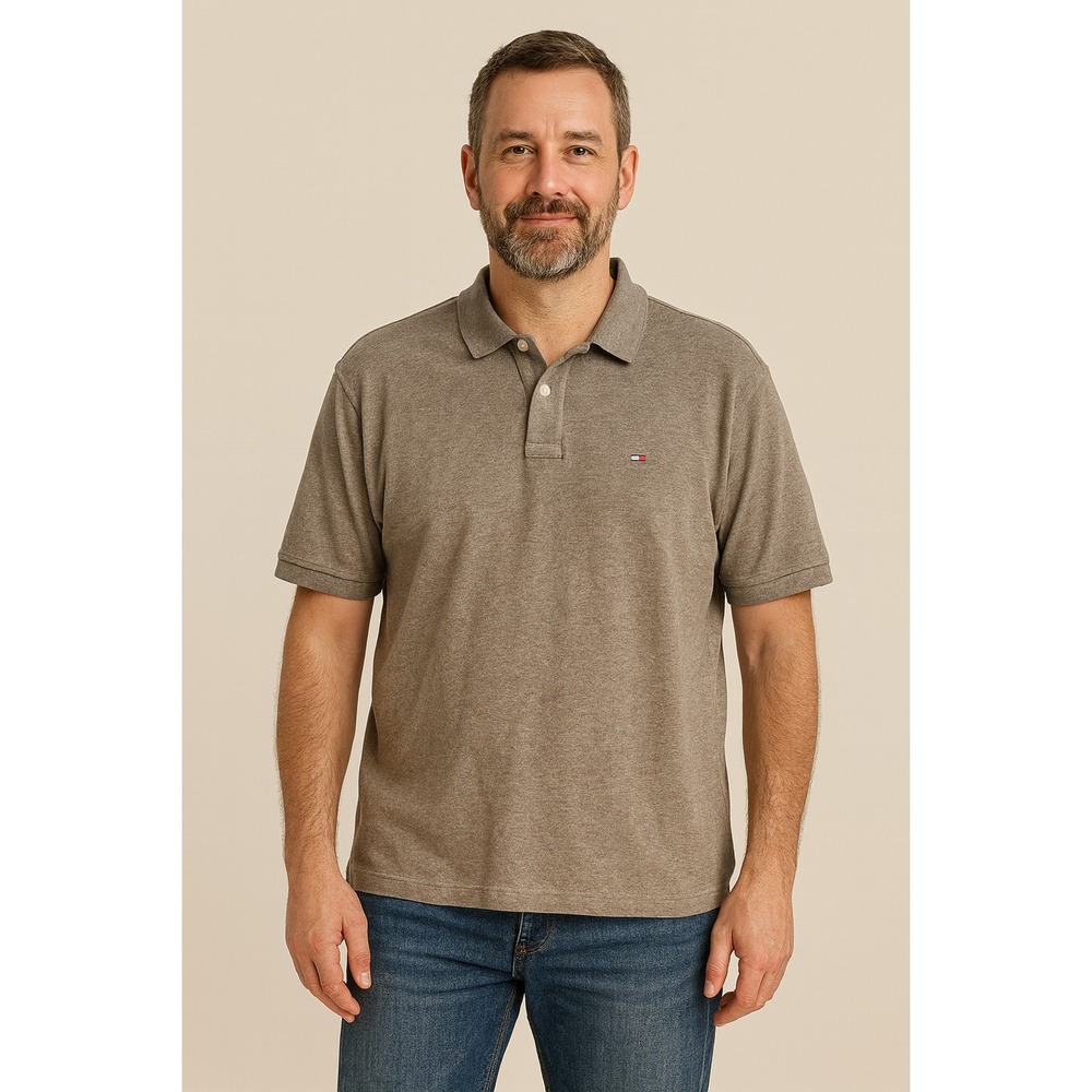Tommy Hilfiger Men's Gray Custom Fit Polo Shirt Size‎ L Short Sleeve Logo